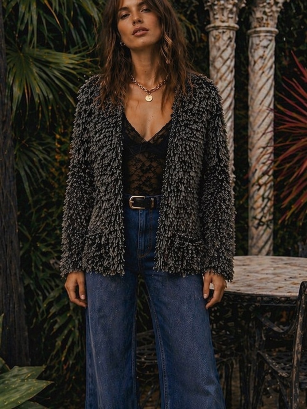 The GREAT. metallic monster loop hole cardigan